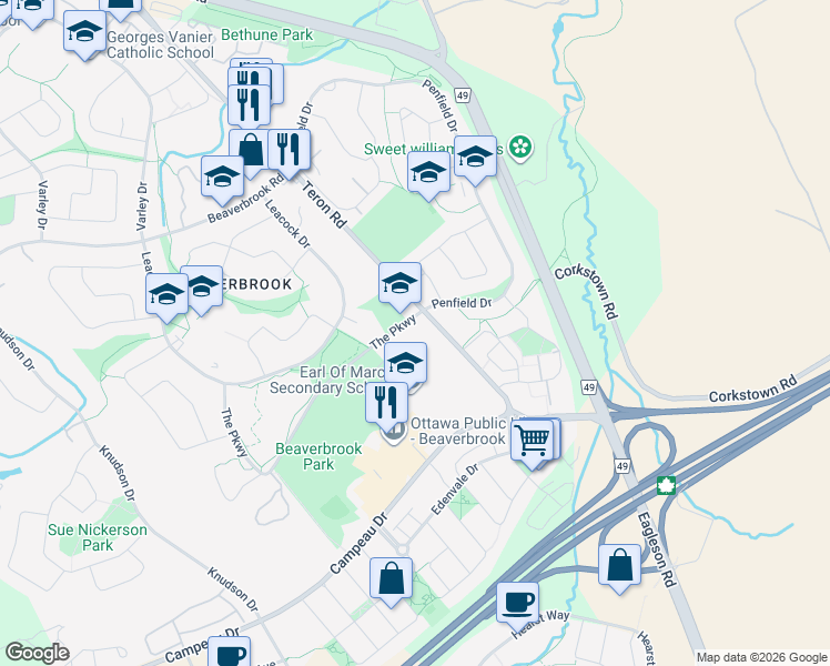 map of restaurants, bars, coffee shops, grocery stores, and more near in Ottawa