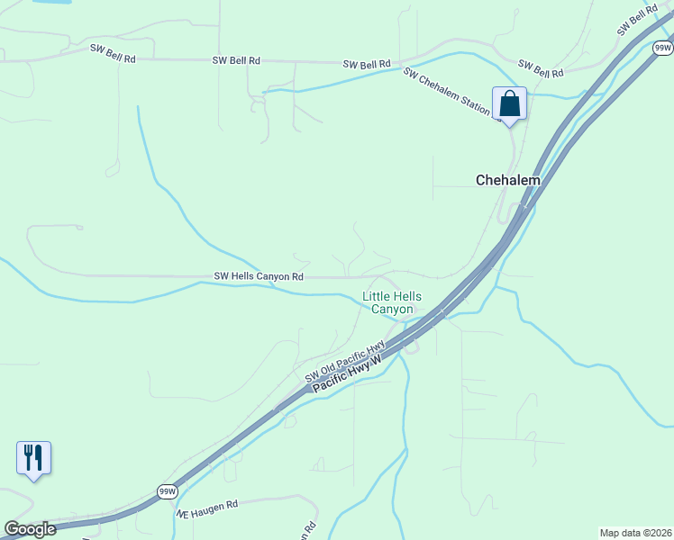 map of restaurants, bars, coffee shops, grocery stores, and more near 21303 Southwest Hells Canyon Road in Sherwood
