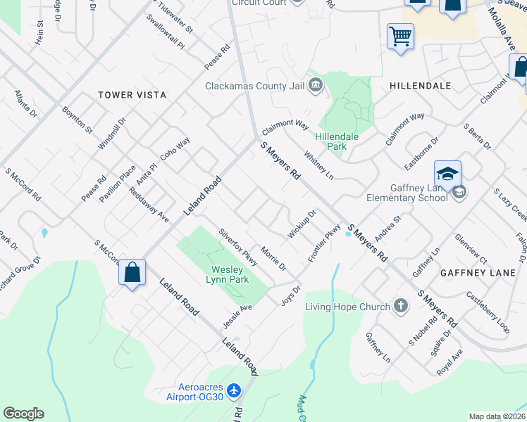 map of restaurants, bars, coffee shops, grocery stores, and more near 13096 Carmelita Place in Oregon City