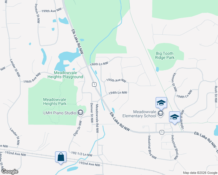 map of restaurants, bars, coffee shops, grocery stores, and more near 12920 195th Avenue Northwest in Elk River