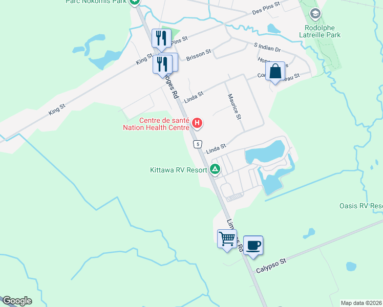map of restaurants, bars, coffee shops, grocery stores, and more near 615 County Road 5 in Limoges