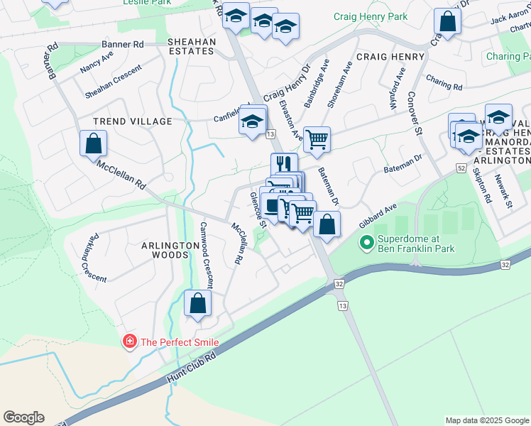 map of restaurants, bars, coffee shops, grocery stores, and more near in Ottawa