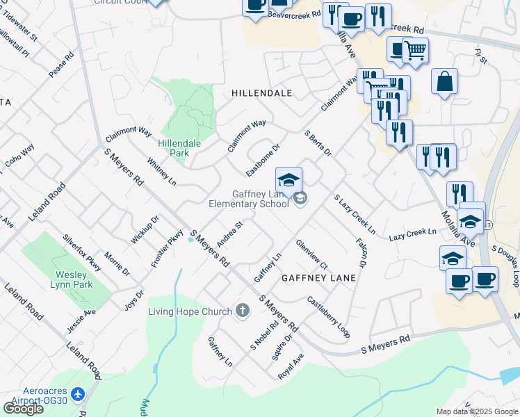 map of restaurants, bars, coffee shops, grocery stores, and more near 19382 Red Hawk Drive in Oregon City