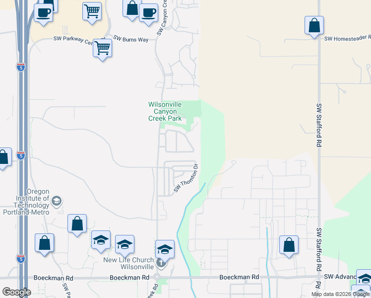 map of restaurants, bars, coffee shops, grocery stores, and more near 7595 Roanoke Drive North in Wilsonville