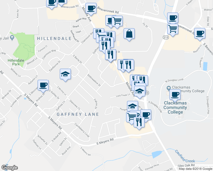map of restaurants, bars, coffee shops, grocery stores, and more near 13684 Garden Meadow Drive in Oregon City