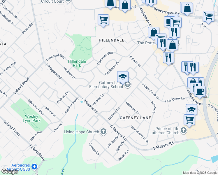 map of restaurants, bars, coffee shops, grocery stores, and more near 19359 Red Hawk Drive in Oregon City