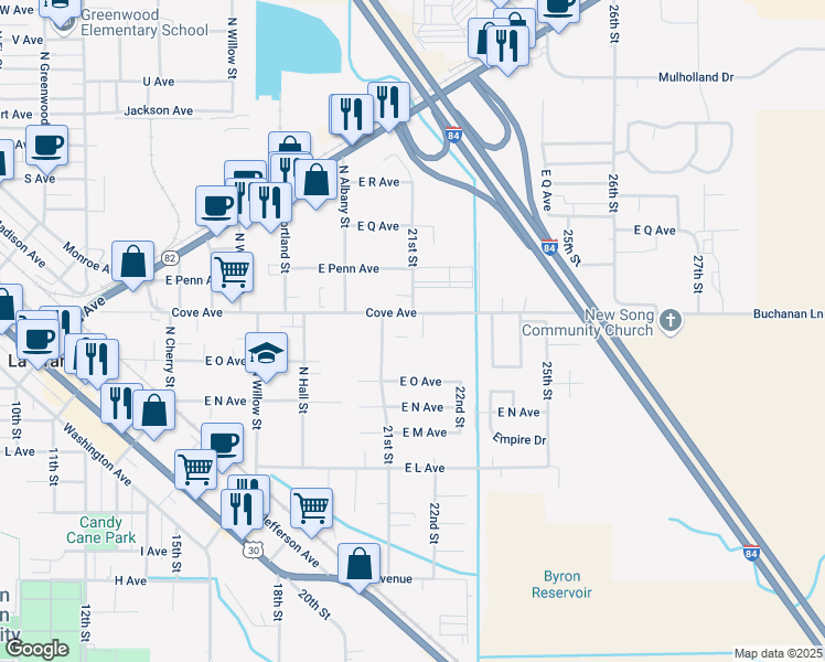 map of restaurants, bars, coffee shops, grocery stores, and more near 2408 Cove Avenue in La Grande