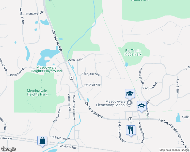 map of restaurants, bars, coffee shops, grocery stores, and more near 12854 195th Avenue Northwest in Elk River