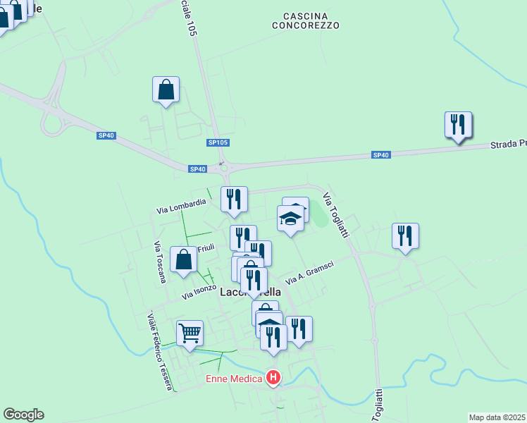 map of restaurants, bars, coffee shops, grocery stores, and more near 3 Via Fratelli Rosselli in Lacchiarella