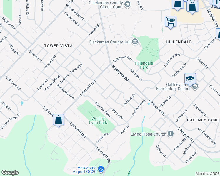 map of restaurants, bars, coffee shops, grocery stores, and more near 13096 Carmelita Pl in Oregon City