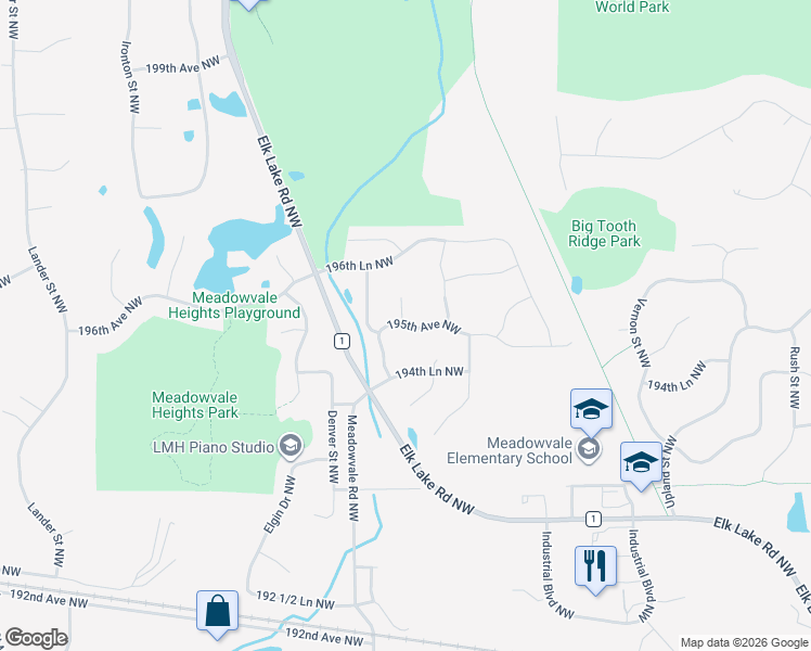 map of restaurants, bars, coffee shops, grocery stores, and more near 12920 195th Avenue Northwest in Elk River
