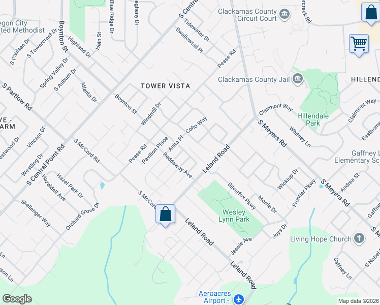 map of restaurants, bars, coffee shops, grocery stores, and more near 19280 Friars Lane in Oregon City