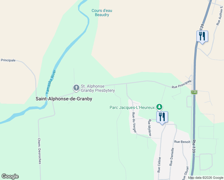 map of restaurants, bars, coffee shops, grocery stores, and more near 116 Rue du Domaine in Estrie