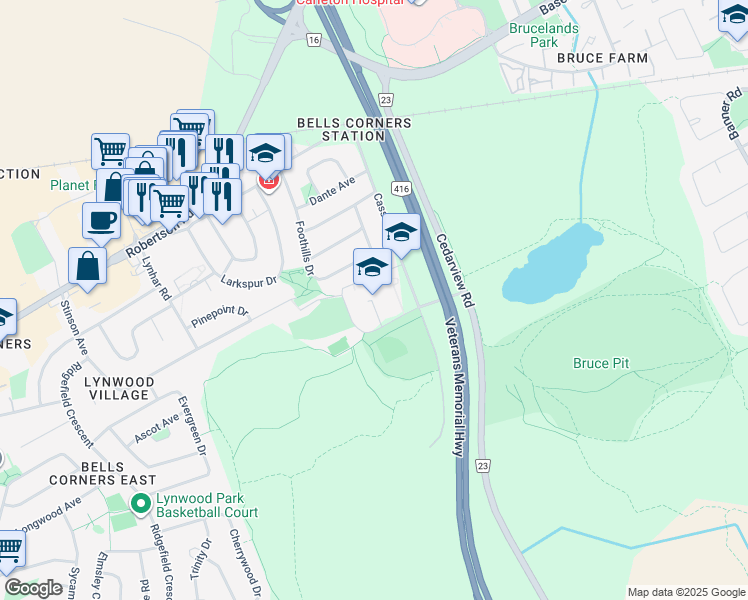map of restaurants, bars, coffee shops, grocery stores, and more near 40 Cassidy Road in Ottawa