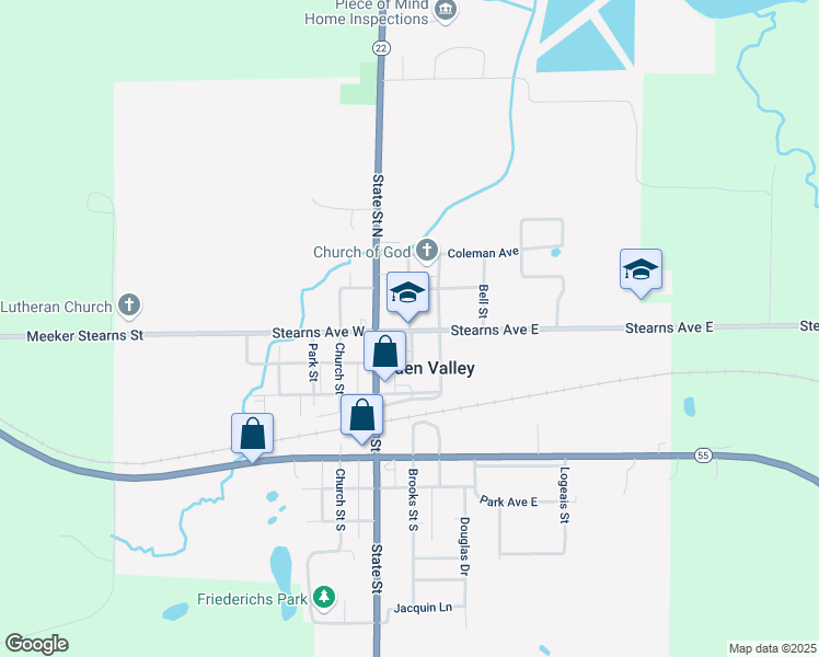 map of restaurants, bars, coffee shops, grocery stores, and more near 298 Brooks Street North in Eden Valley