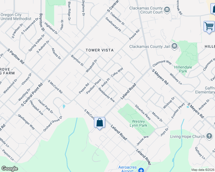 map of restaurants, bars, coffee shops, grocery stores, and more near 12603 Joseph Way in Oregon City
