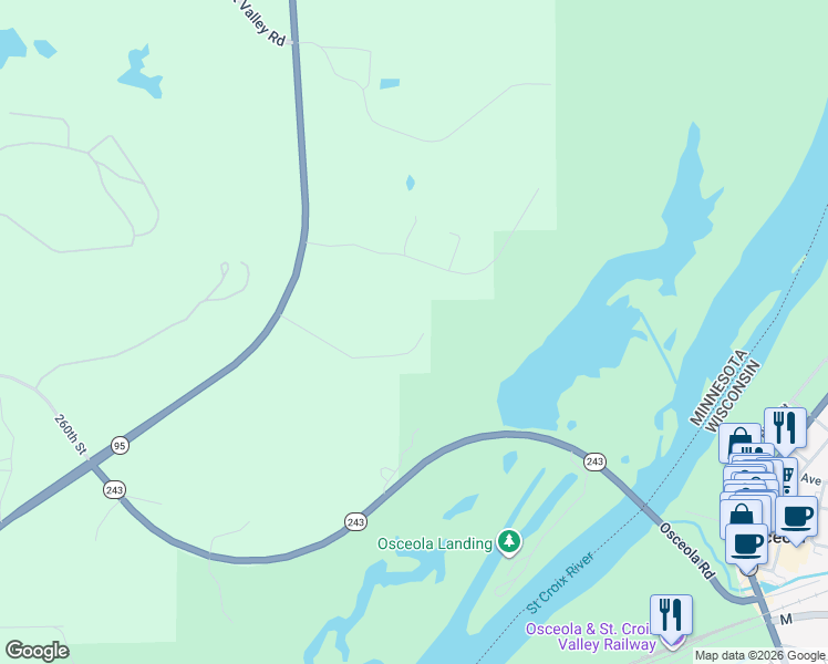 map of restaurants, bars, coffee shops, grocery stores, and more near 26109 Saint Croix Trail North in Shafer