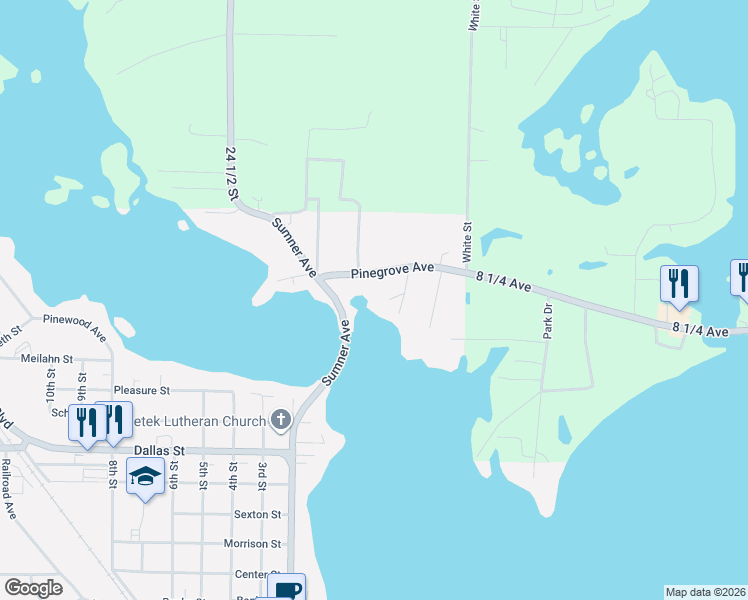 map of restaurants, bars, coffee shops, grocery stores, and more near 139 Breezy Bay Street in Chetek