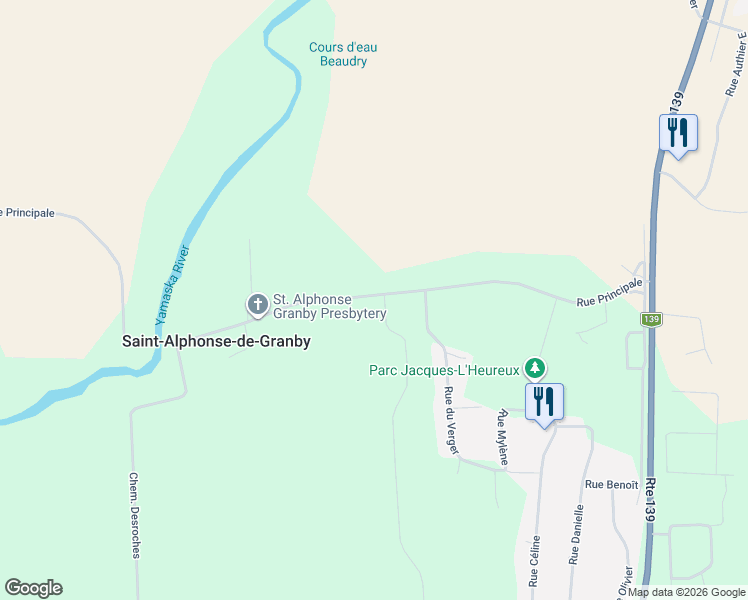 map of restaurants, bars, coffee shops, grocery stores, and more near 168 Rue du Domaine in Saint-Alphonse-de-Granby