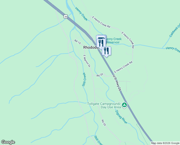 map of restaurants, bars, coffee shops, grocery stores, and more near 27401 East Marion Drive in Rhododendron