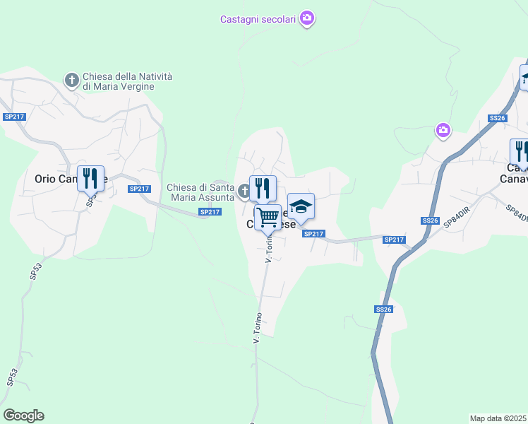map of restaurants, bars, coffee shops, grocery stores, and more near 8 Via Roma in Barone Canavese