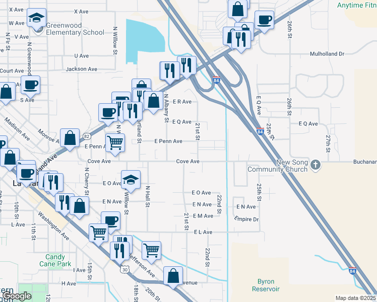 map of restaurants, bars, coffee shops, grocery stores, and more near 1513 21st Street in La Grande