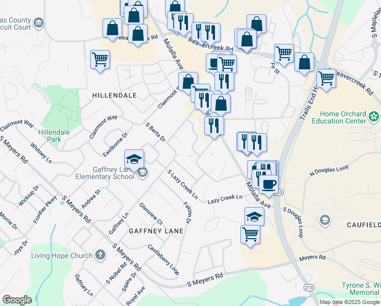 map of restaurants, bars, coffee shops, grocery stores, and more near 19421 Cokeron Drive in Oregon City