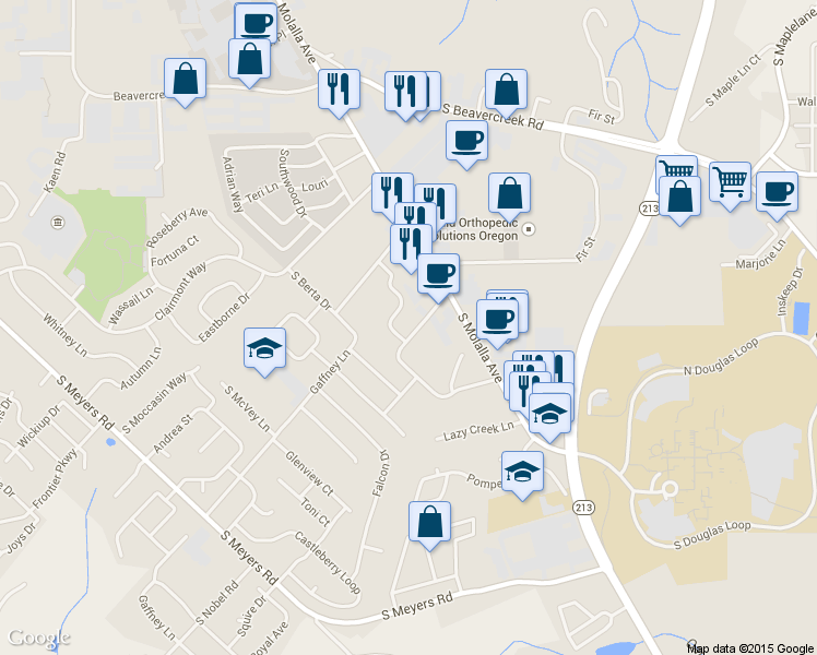 map of restaurants, bars, coffee shops, grocery stores, and more near 13640 Garden Meadow Drive in Oregon City