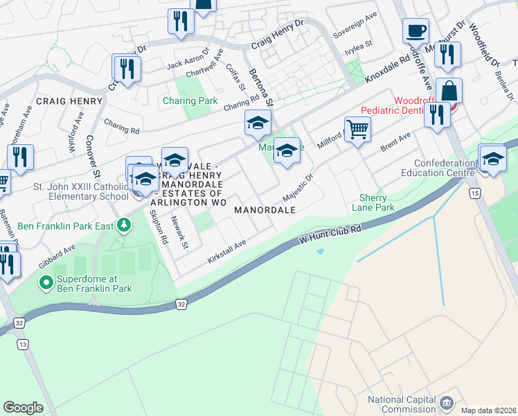 map of restaurants, bars, coffee shops, grocery stores, and more near in Ottawa