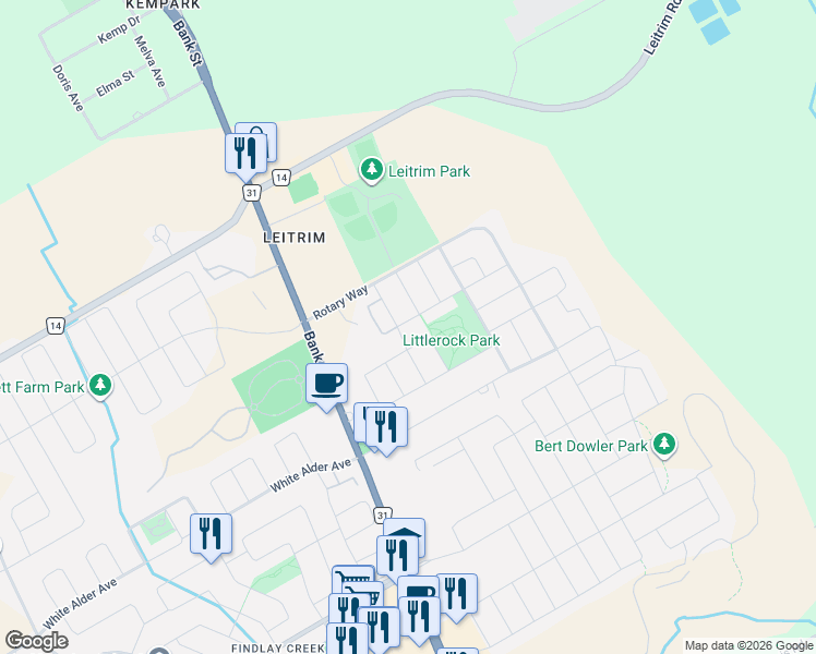 map of restaurants, bars, coffee shops, grocery stores, and more near in Ottawa