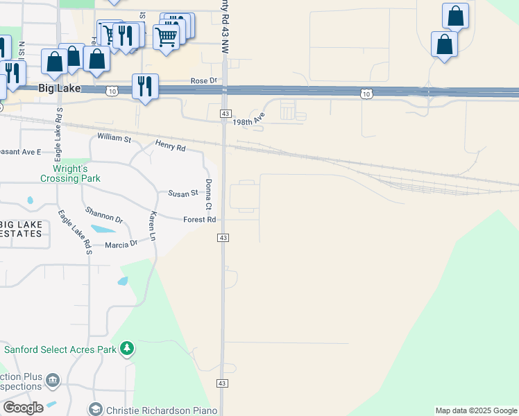 map of restaurants, bars, coffee shops, grocery stores, and more near 19591 Station Street Northwest in Big Lake
