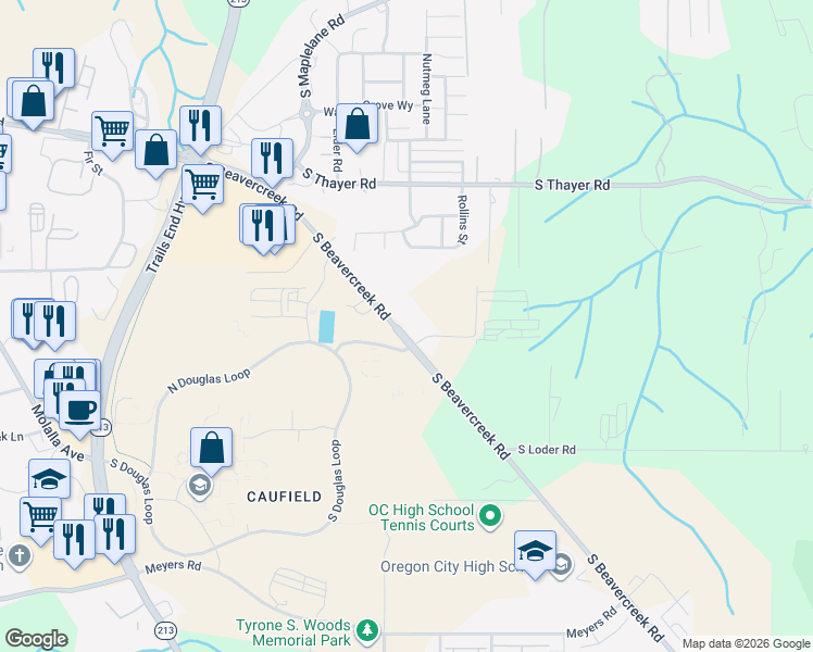 map of restaurants, bars, coffee shops, grocery stores, and more near 19262 South Beavercreek Road in Oregon City