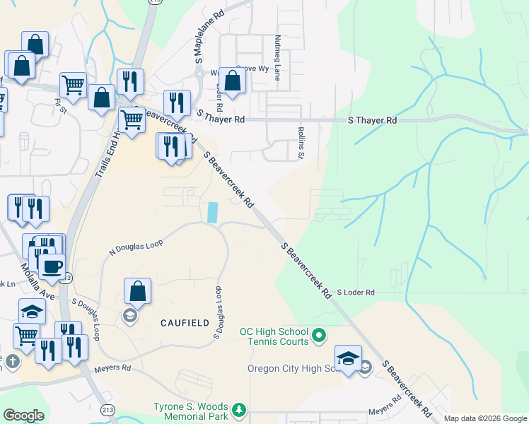 map of restaurants, bars, coffee shops, grocery stores, and more near 19262 South Beavercreek Road in Oregon City