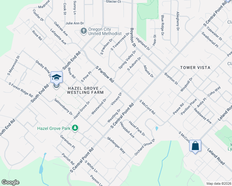 map of restaurants, bars, coffee shops, grocery stores, and more near 19365 Vincent Drive in Oregon City