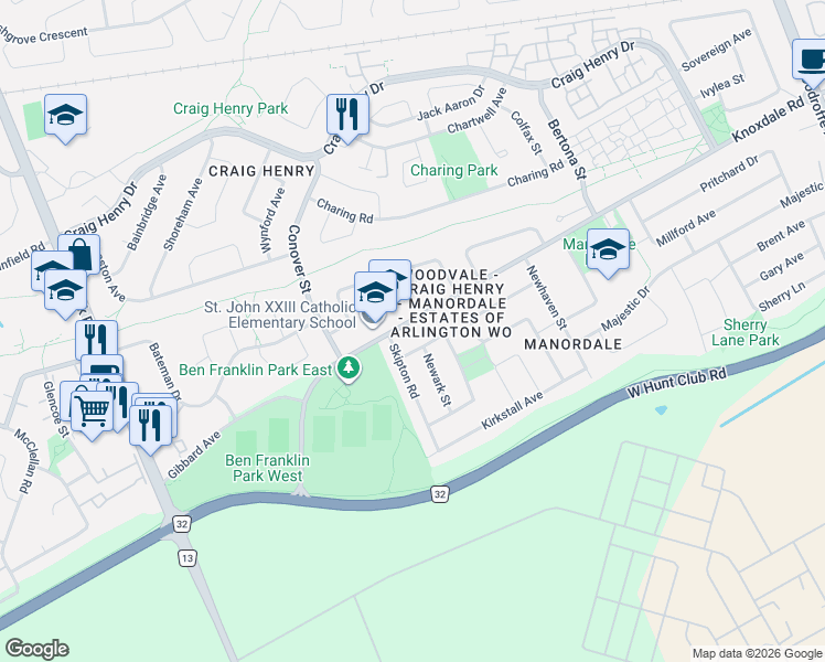 map of restaurants, bars, coffee shops, grocery stores, and more near in Ottawa