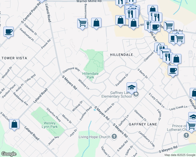 map of restaurants, bars, coffee shops, grocery stores, and more near 13162 Wassail Lane in Oregon City