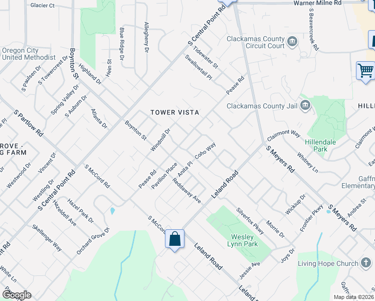 map of restaurants, bars, coffee shops, grocery stores, and more near 12587 Anita Place in Oregon City