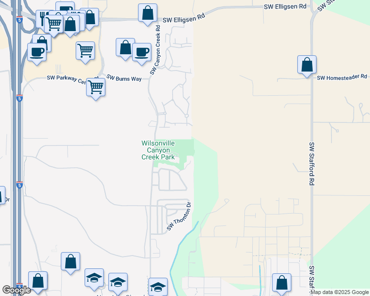 map of restaurants, bars, coffee shops, grocery stores, and more near 26610 Southwest Canyon Creek Road in Wilsonville