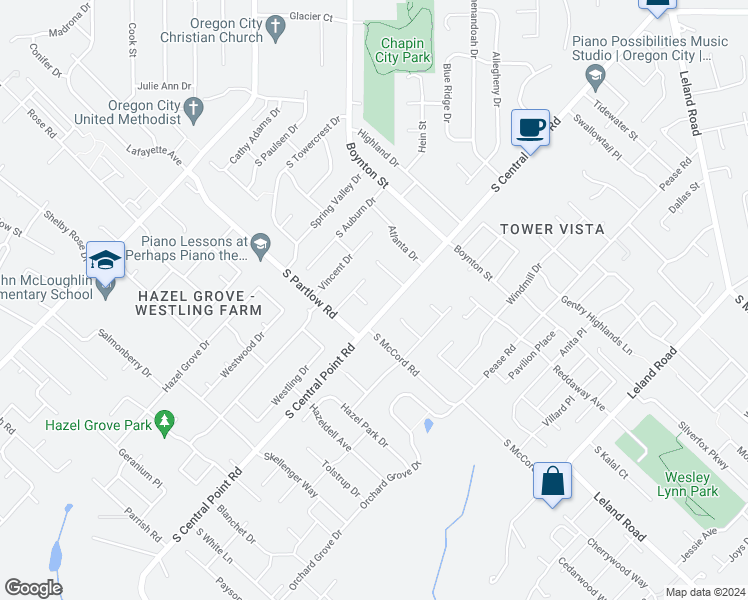 map of restaurants, bars, coffee shops, grocery stores, and more near 11975 South Kathaway Court in Oregon City