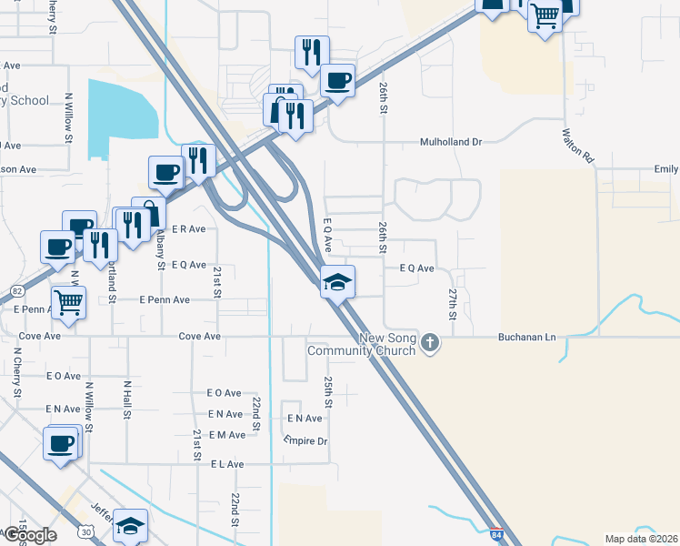 map of restaurants, bars, coffee shops, grocery stores, and more near 66 East Q Avenue in La Grande