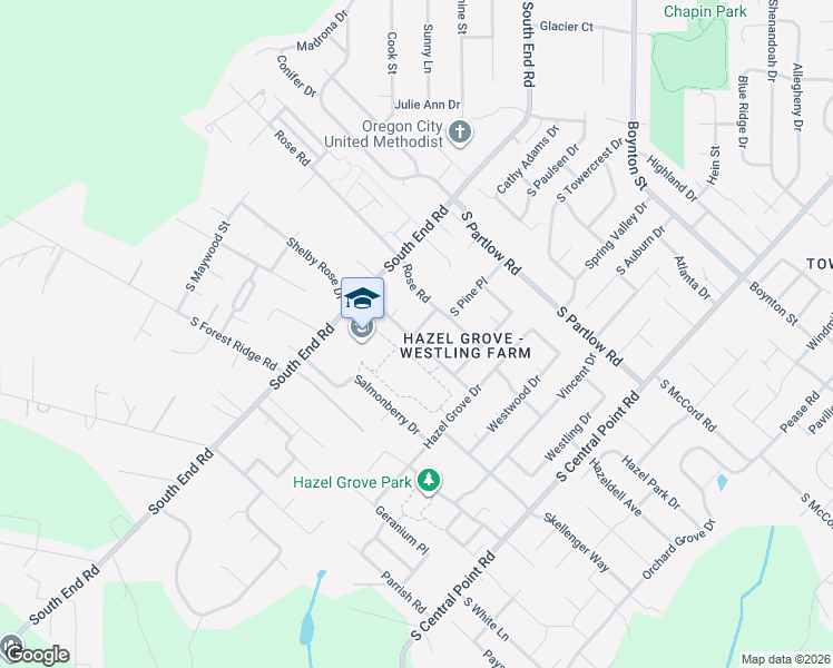 map of restaurants, bars, coffee shops, grocery stores, and more near 19250 South Pine Place in Oregon City