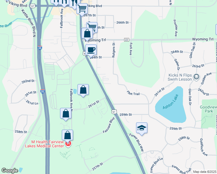 map of restaurants, bars, coffee shops, grocery stores, and more near 26263 Forest Boulevard North in Wyoming
