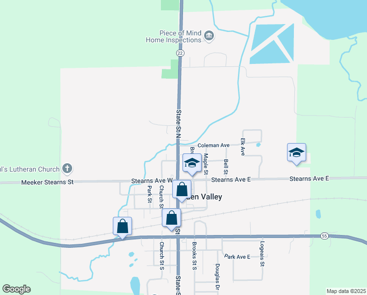 map of restaurants, bars, coffee shops, grocery stores, and more near 656 Minnesota 22 in Eden Valley