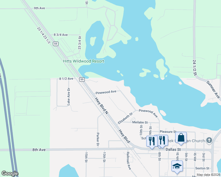 map of restaurants, bars, coffee shops, grocery stores, and more near 1930 Pinewood Avenue in Chetek
