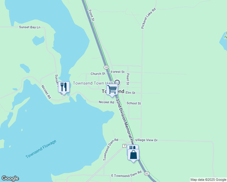 map of restaurants, bars, coffee shops, grocery stores, and more near in Townsend