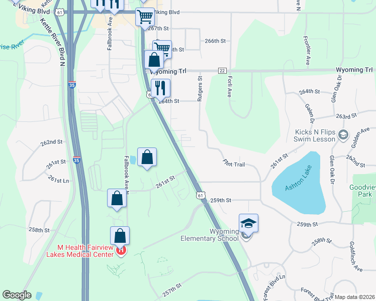 map of restaurants, bars, coffee shops, grocery stores, and more near 26237 Forest Boulevard North in Wyoming