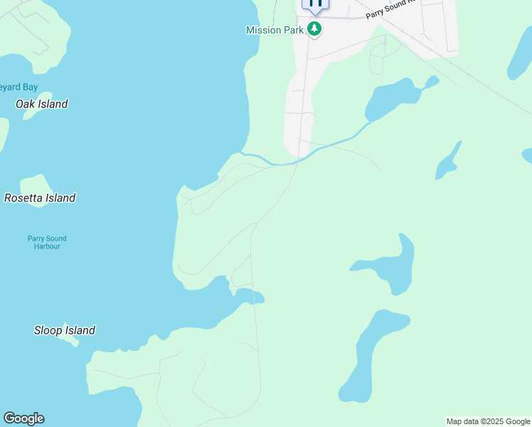 map of restaurants, bars, coffee shops, grocery stores, and more near 24 Rose Point Road in Parry Sound