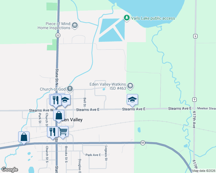 map of restaurants, bars, coffee shops, grocery stores, and more near 600 Meadowlark Lane in Eden Valley