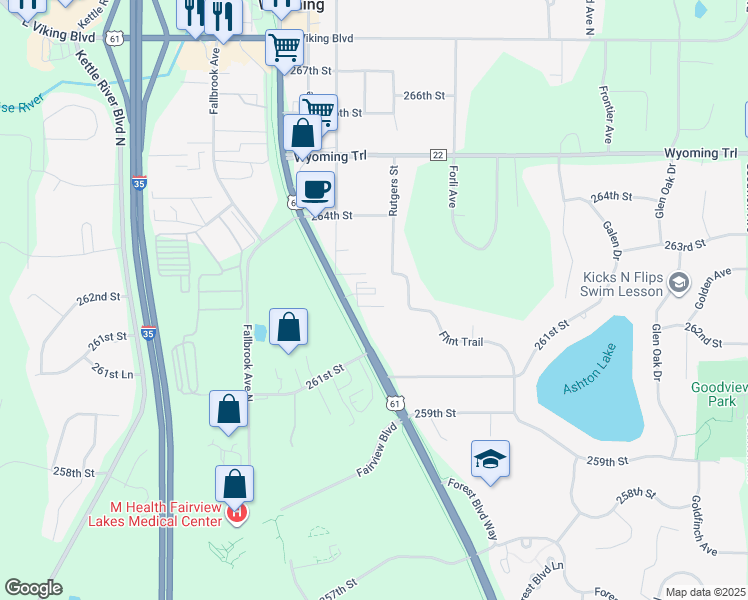 map of restaurants, bars, coffee shops, grocery stores, and more near 26263 Forest Boulevard North in Wyoming