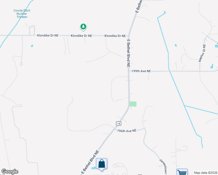 map of restaurants, bars, coffee shops, grocery stores, and more near 19832 East Bethel Boulevard Northeast in East Bethel